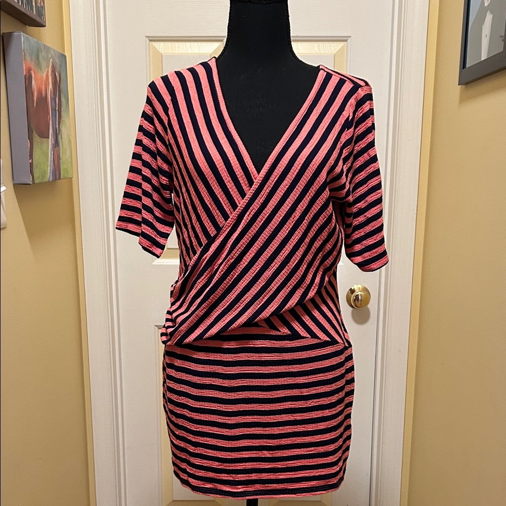 Motherhood salmon and blue
 Striped Maternity top